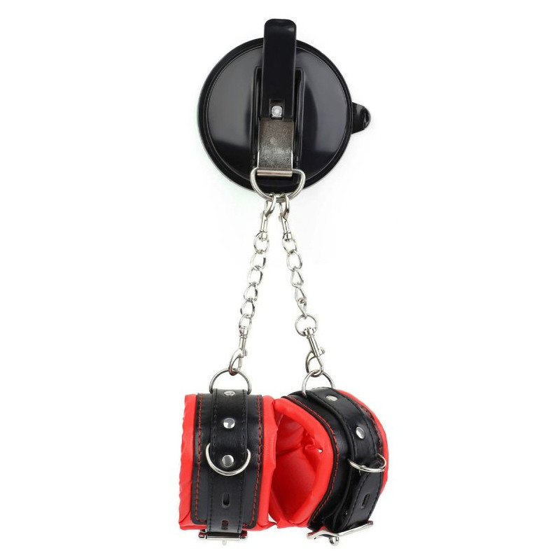 BDSMaster Menottes avec Ventouse Strongcup Rouges